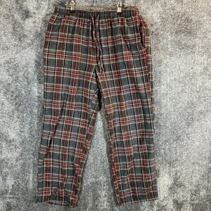LL Bean Pants Mens Medium Gray Red Plaid Cotton Lounge Sleepwear Pajama Bottoms